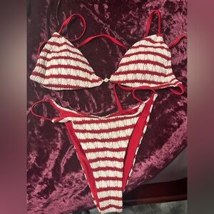 Red and White Striped Bikini Set